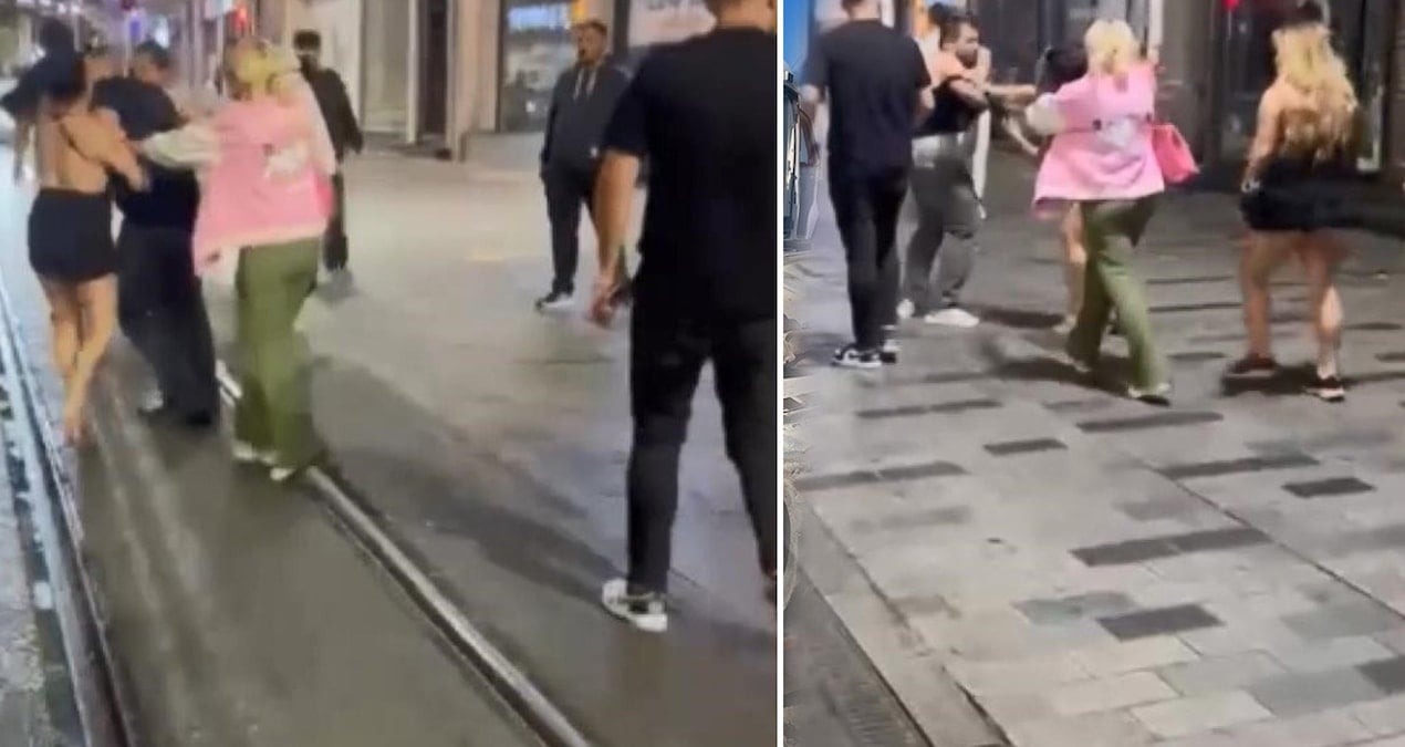 Taksim’de ‘laf attın’ dayağı… İki kadın bir erkeği evire çevire dövdü taksimde laf attin dayagi iki kadin bir erkegi evire cevire dovdu BxR62VTX